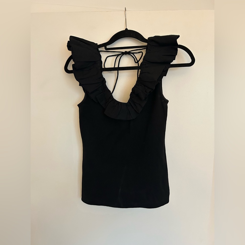 Black Ruffled Sleeveless Top